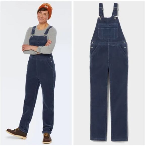 DULUTH TRADING CO Cozy Corduroy Straight Leg Bib Overalls Navy Blue Sz 16 {178} - Picture 1 of 9